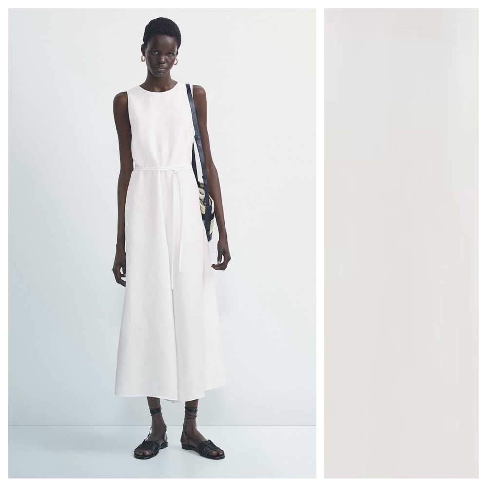 NWT. Massimo Dutti White Linen Blend Jumpsuit with Back Vent. Size M.